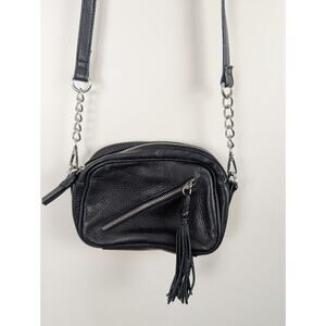 Sanctuary Small Black Leather Crossbody Purse Bag Rectangle Tassel 5x7"